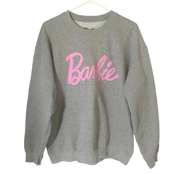 Barbie Women's Gray Logo Pullover Long Sleeve Cotton Blend Sweatshirt L Large - Picture 1 of 6
